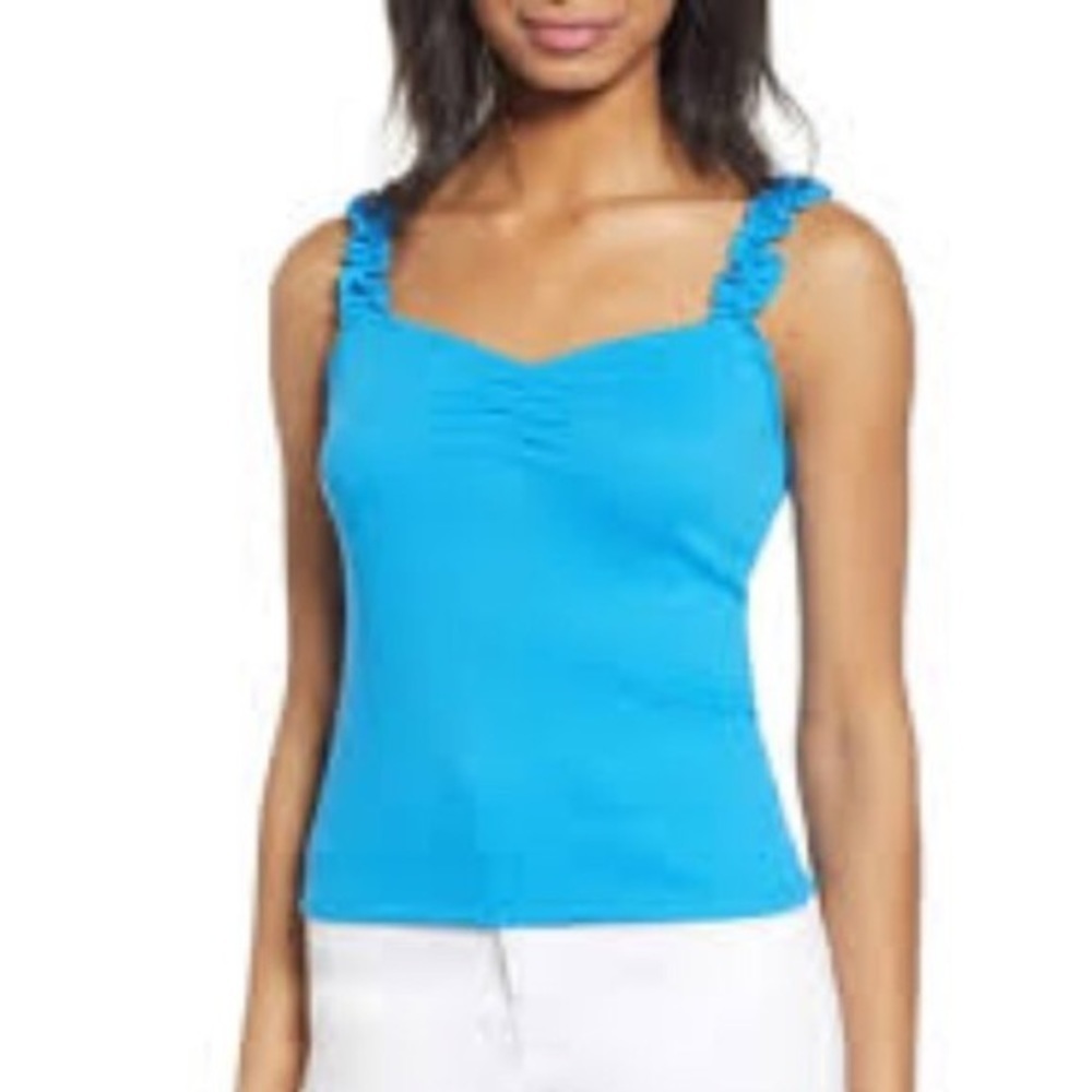 BP High Ruffle Strap Tank Blue Small